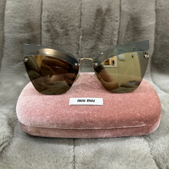 Miu Miu MU56TS Sunglasses Opal Sage w/Light Brown Mirror Gold 63mm Lens BY61C0 - Picture 1 of 5